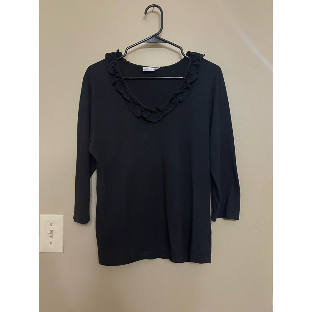 Women’s Black Cotton Ruffle V-neck Blouse Large